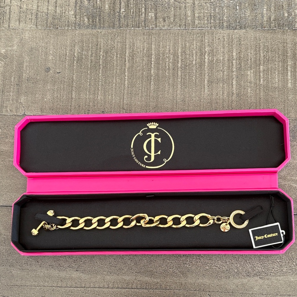 Juicy Couture Gold-Tone Curb Chain Bracelet with Pink Box